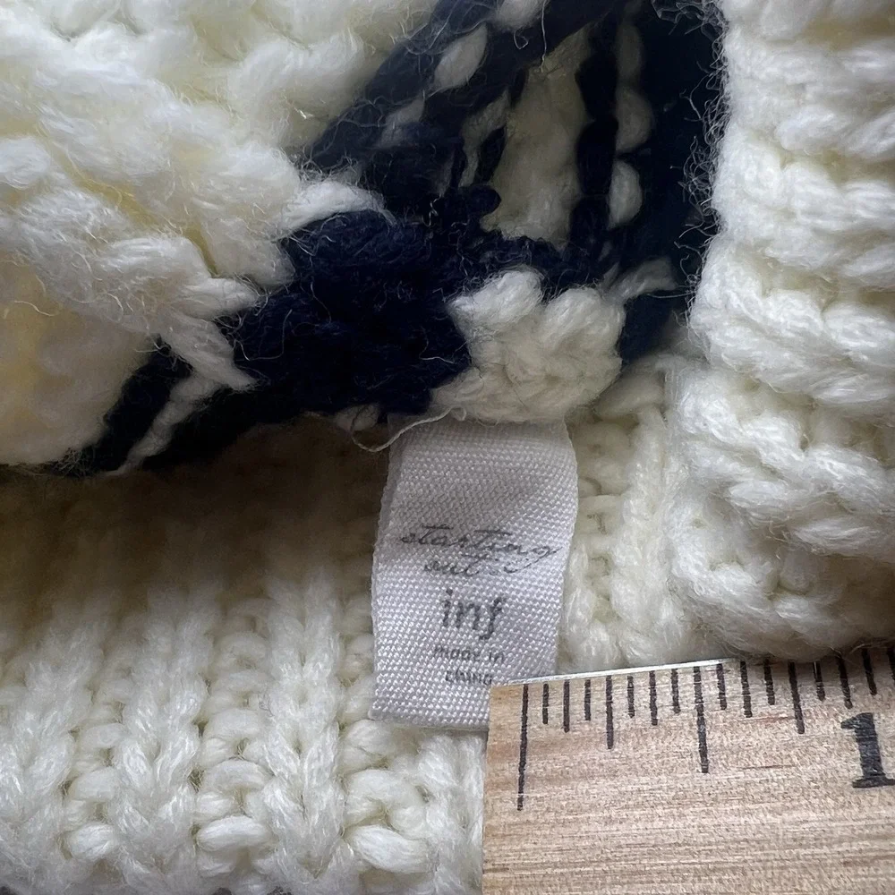 Starting Out Size Infant Beanie Hat Blue White Faux‎ Fur Pom Pom Baby Boy Winter